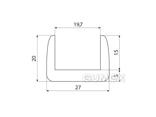 Silikónový profil tvaru "U", 20x27/19,7mm, 60°ShA, -60°C/+180°C, transparentný